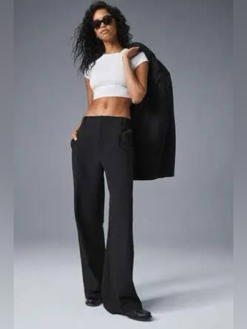 alo High-Waist Pursuit Trouser Black M Wide Leg Relaxed Pockets Minimalist